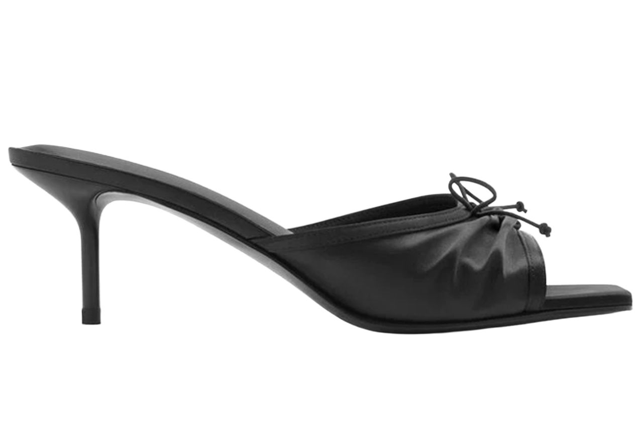 Sadira Satin Ruched Bow Heeled Mules