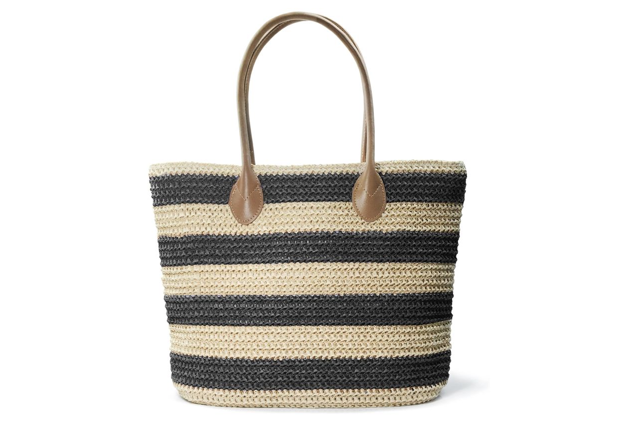 Striped Synthetic Straw Women's Tote Light Weight Vaction Shoulder Handbag