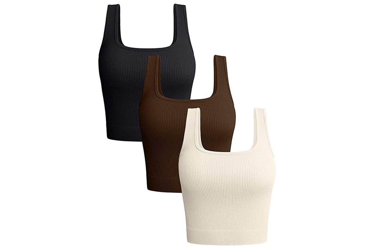 Amazon OQQ Women's 3 Piece Tank Tops Ribbed Seamless Workout Exercise Shirts Yoga Crop Tops