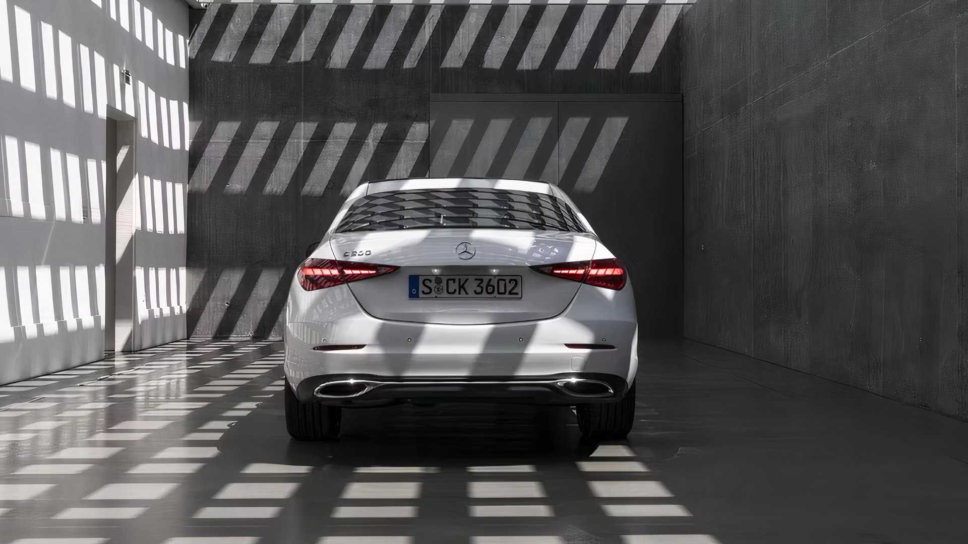 2026 Mercedes-Benz C-Class in white parked in garage