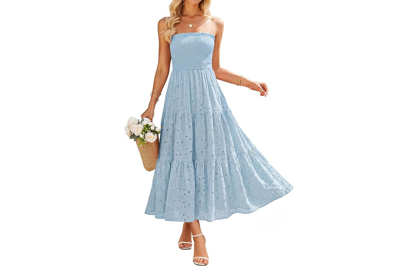 ZESICA Womens 2026 Summer Boho Strapless Midi Dresses