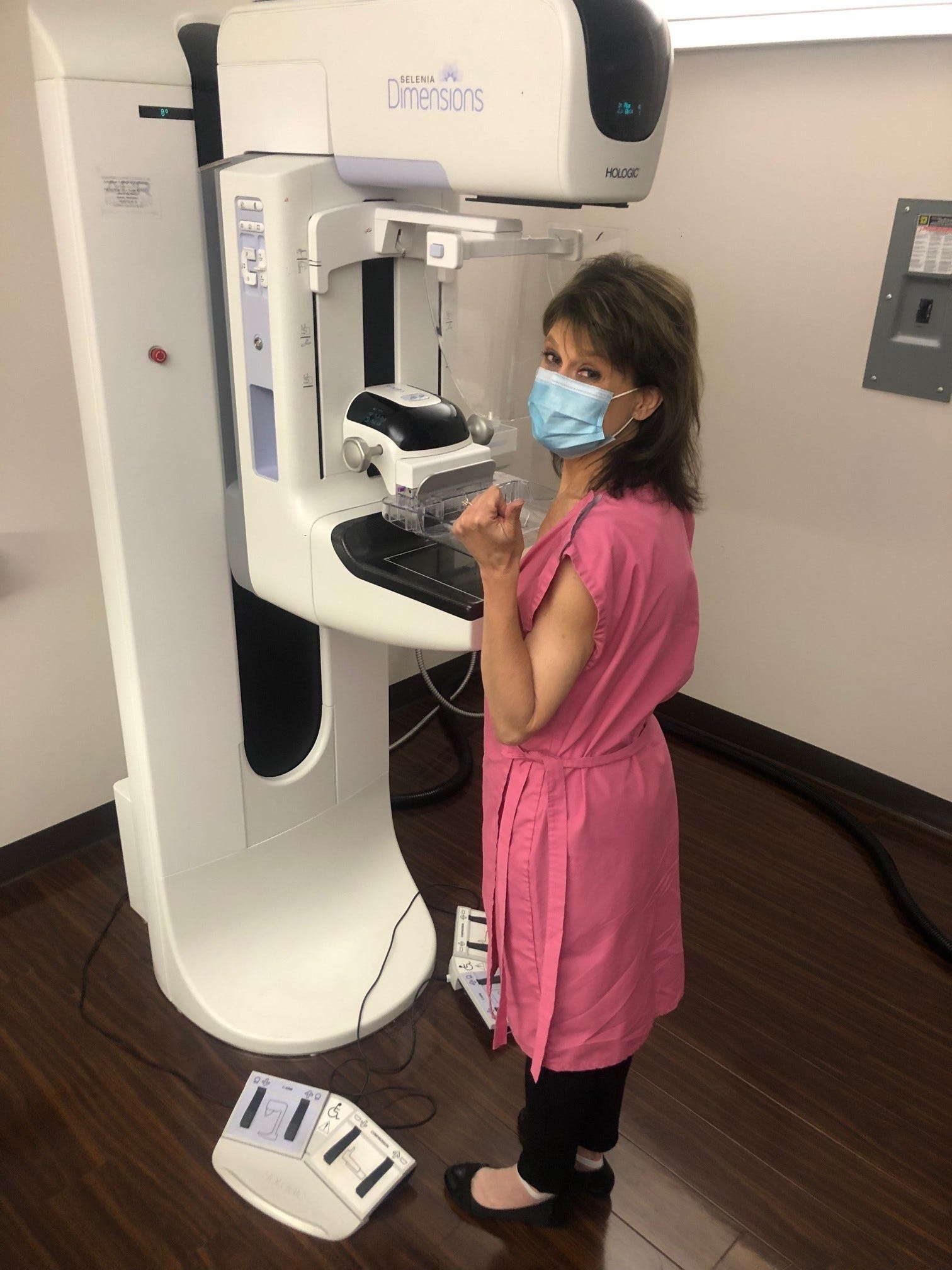 First Coast News anchor Jeannie Blaylock gets ready for a mammogram. Her longtime Buddy Check 12 breast cancer initiative advocating for mammgrams has saved countless lives and earlier this year she was diagnosed with early-stage breast cancer herself.