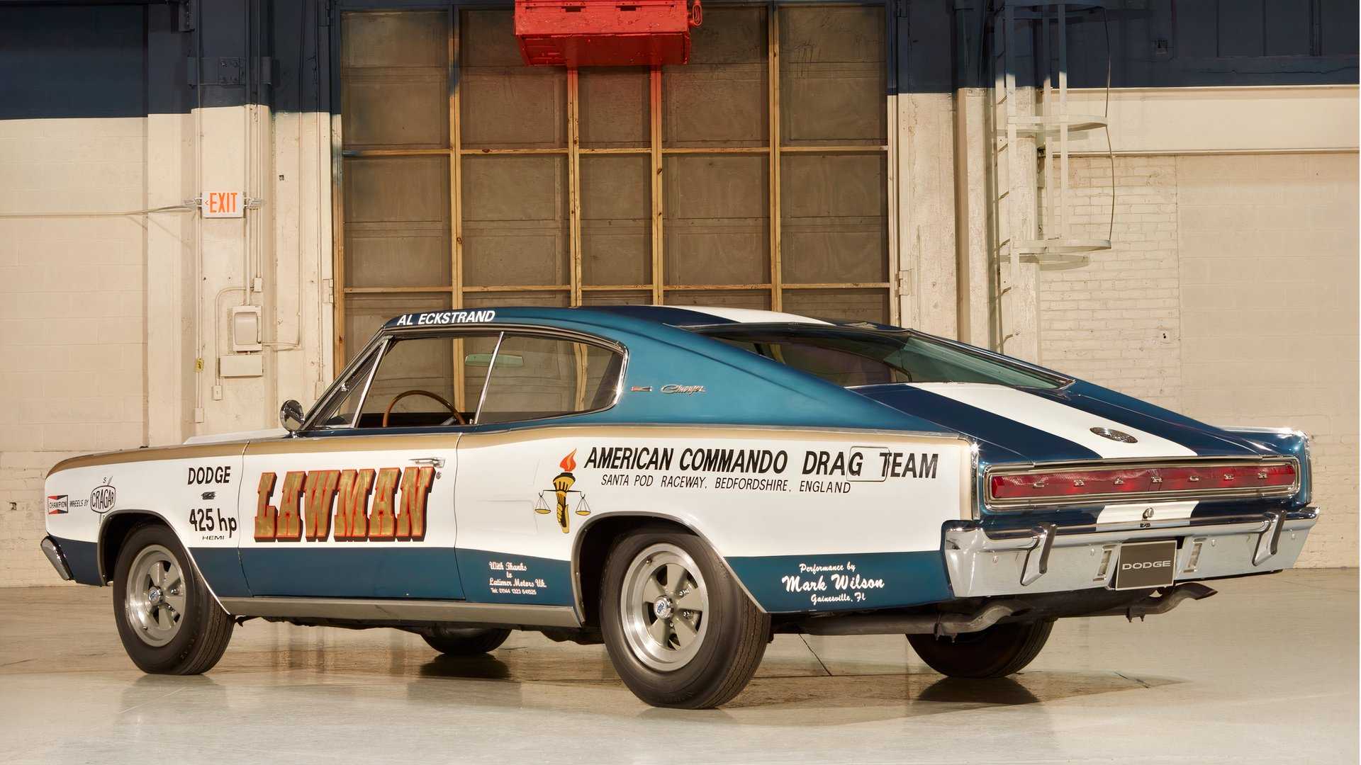 3/4 rear view of 1966 Dodge Charger race car