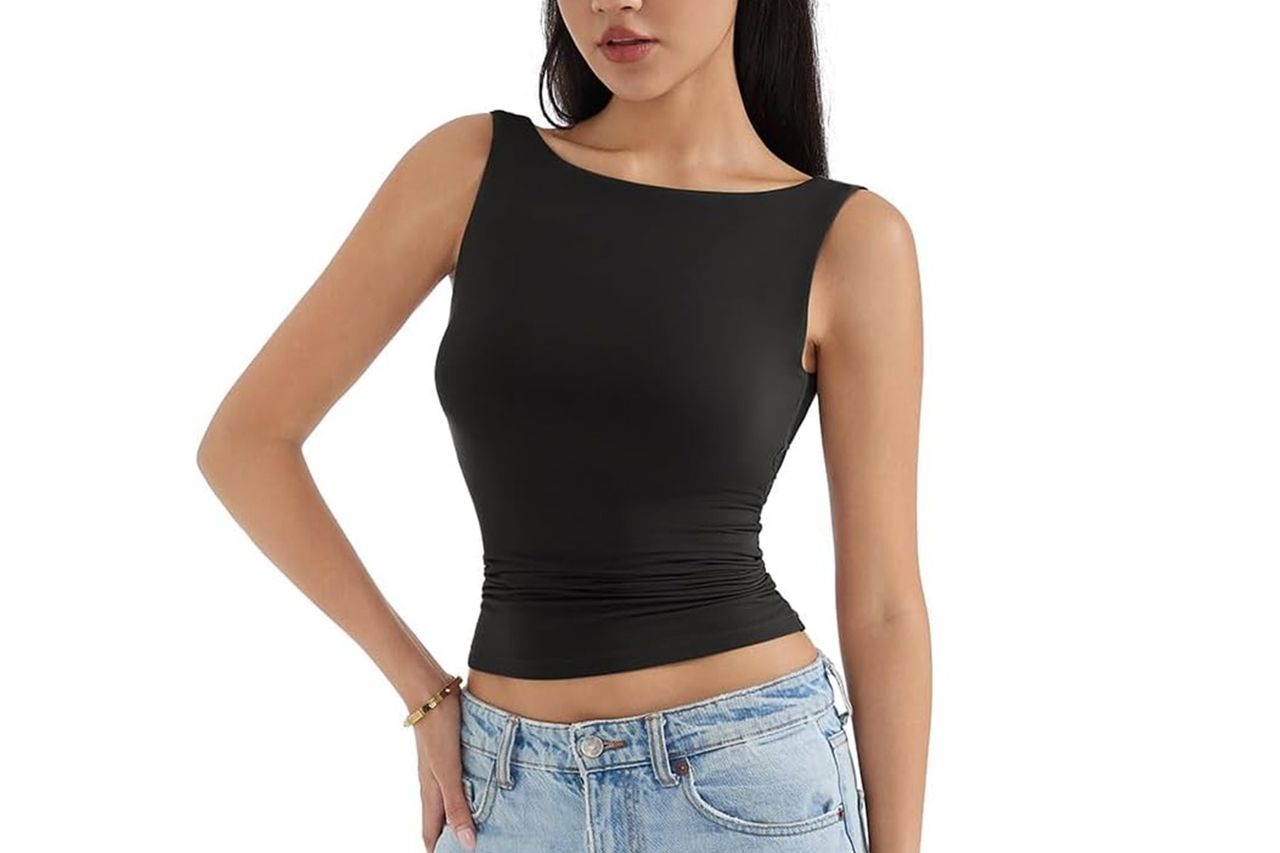 Amazon SUUKSESS Women Padded Open Back Boat Neck Tank Tops