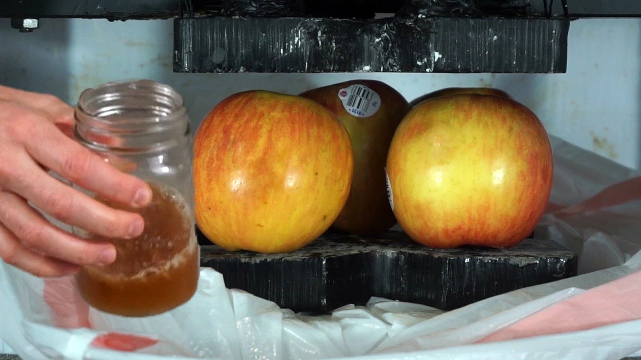 Making apple juice with a hydraulic press
