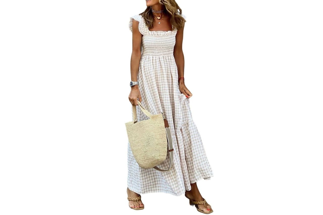 chouyatou womens retro plaid smocked dress