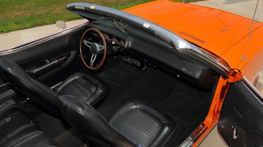 Black interior of a Vitamin C 1970 Plymouth Cuda convertible