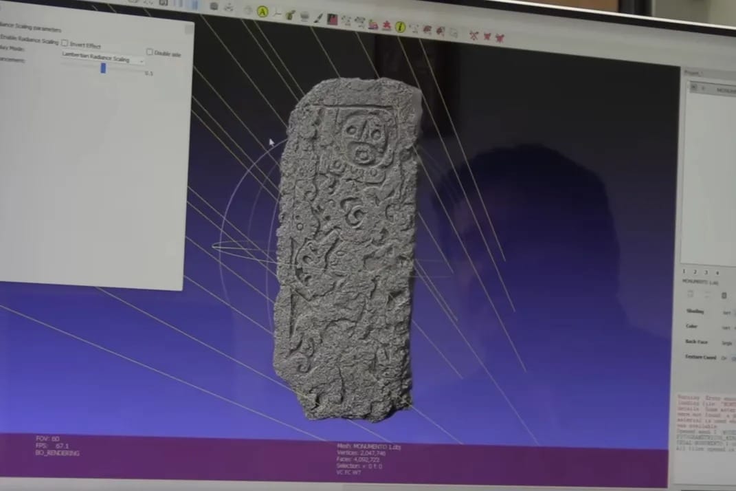 3D model of a Maya stone stela from El Yesal. Credit: INAH