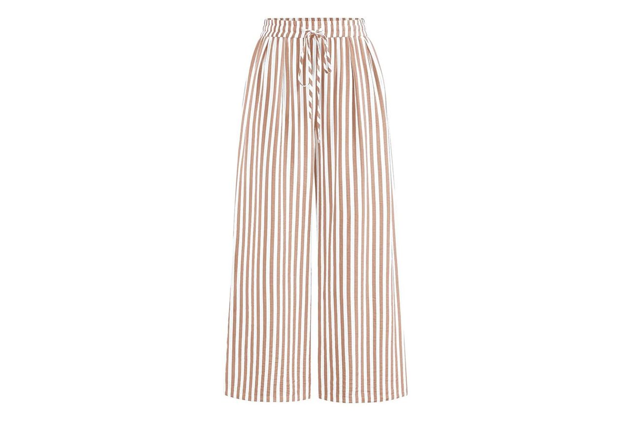 Womens wideleg striped pants with an elastic waist and drawstring