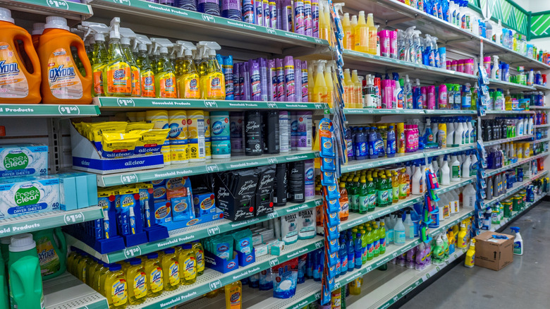 Household cleaner aisle of a Dollar Tree