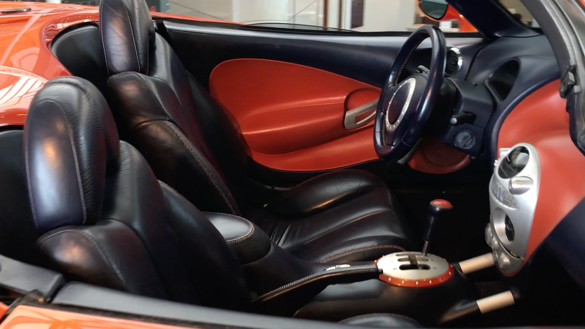 The black interior of a dodge roadster concept