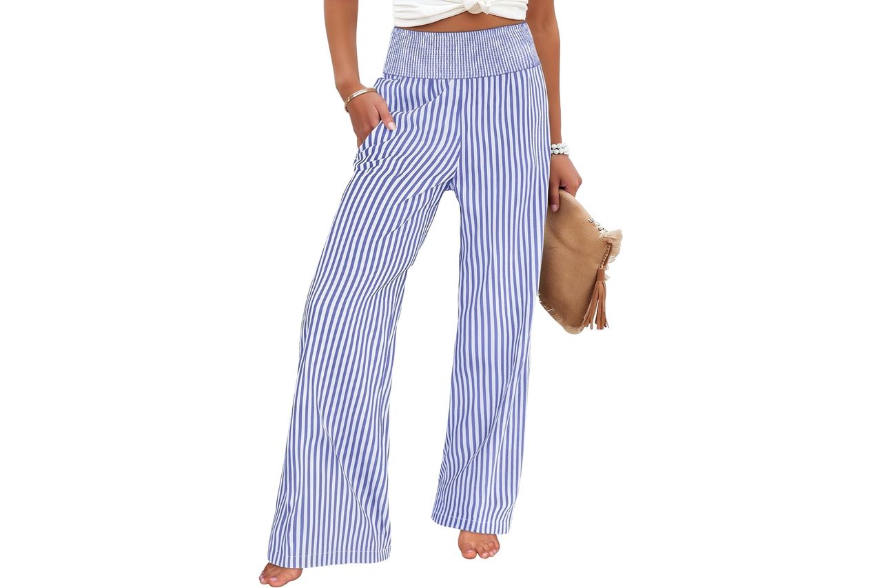 ANRABESS Womens Palazzo Pants, Striped & Gingham, Lounge & Casual, Cute Pajama Pants, Wide Leg, High Waisted, Pockets