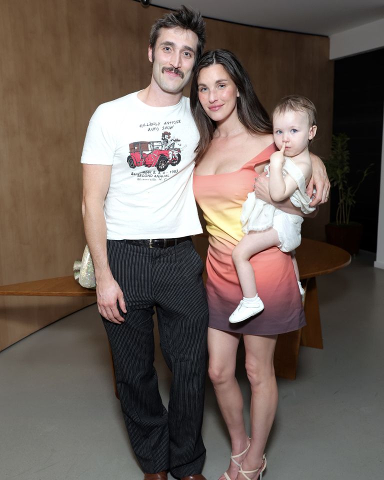 Rainey Qualley with her partner, Tony Wilson, and their child, Bluebell Coyote Wilson, in March 2026.