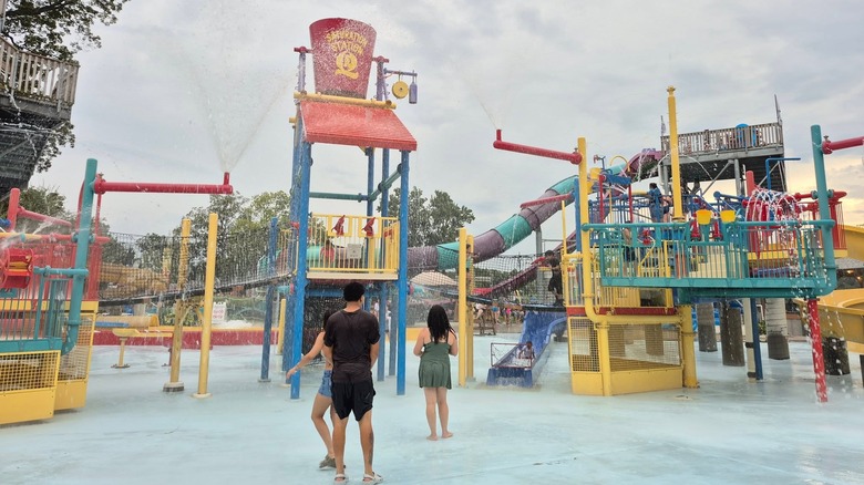 The colorful structures of Saturation Station at Quassy Amusement & Waterpark in Middlebury, Connecticut
