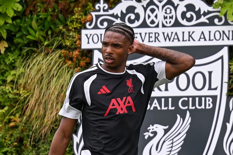 Jeremy Jacquet emerges before a Liverpool training session.