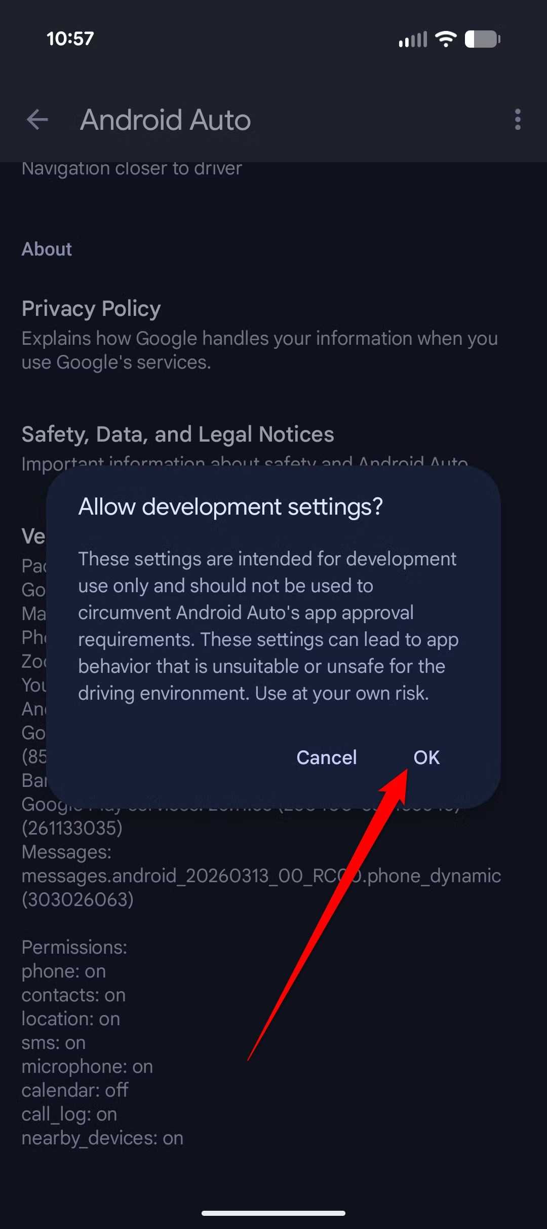 Hidden developer settings in Android Auto.