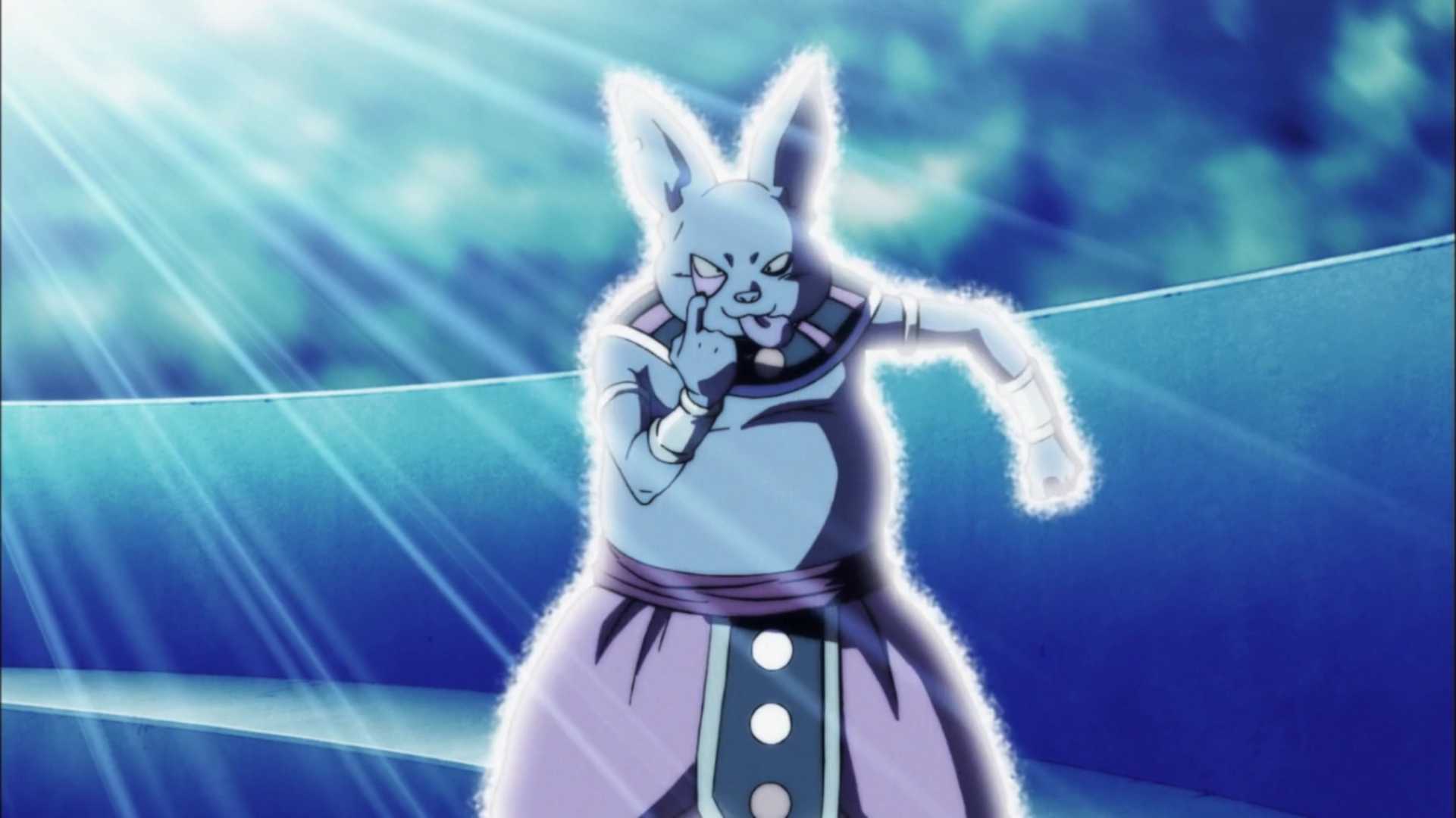 Champa sticking out his tongue before erasure in Dragon Ball Super anime