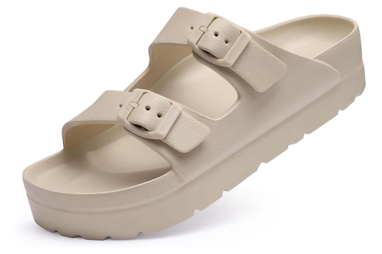 Goosecret Women's Comfortable Arch Support Walking Platform Sandals | Lightweight Chunky Slip-On Foam Slides with Adjustable Buckle, Sandals for Beach and Daily Wear