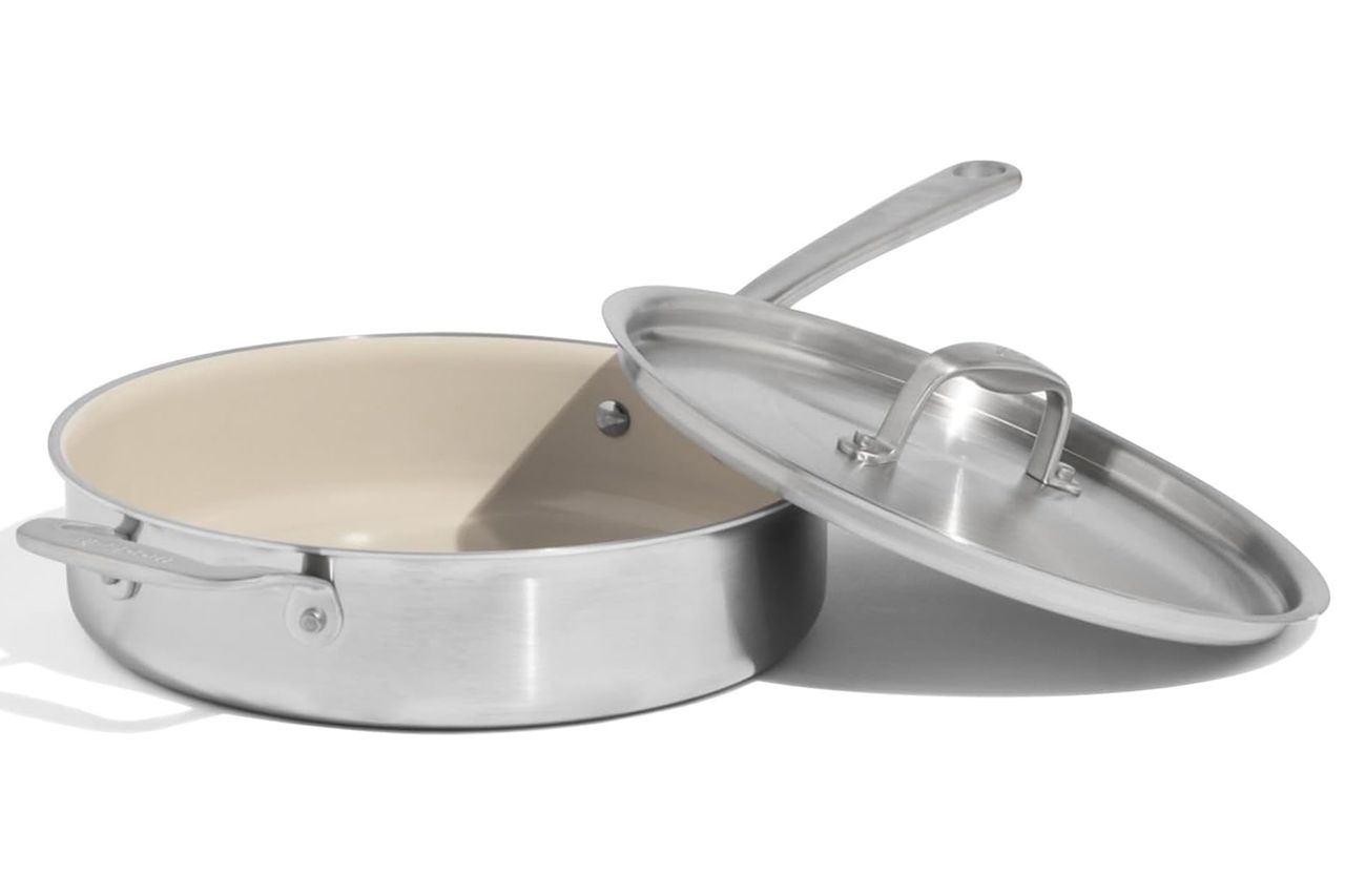 Made In Cookware 35 Qt Ceramic Non Stick Saute Pan With Lid 5 Ply Stainless Clad With Stay Cool Handle Professional Cookware Crafted In Italy Induction Compatible