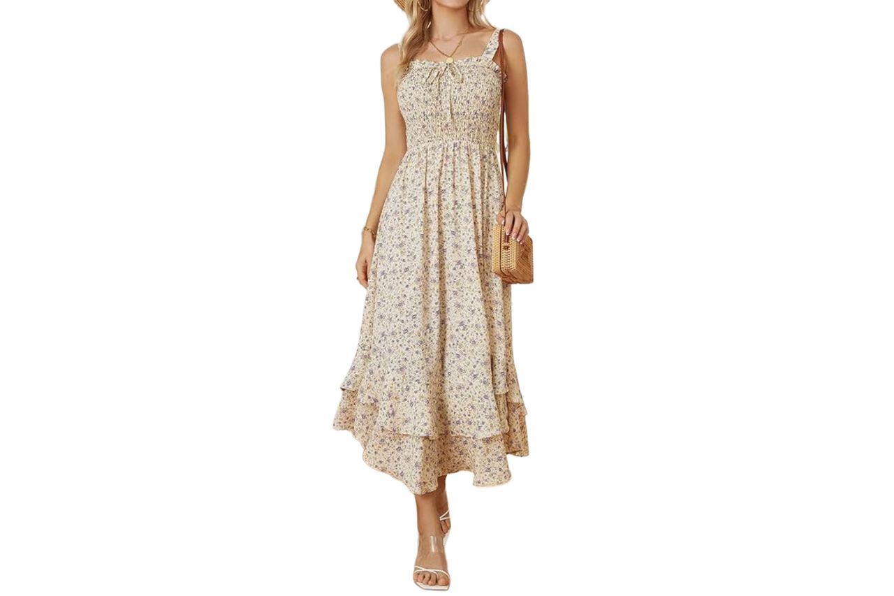 GRACE KARIN Women's 2025 Summer Floral Boho Dress Square Neck Strapped Swing A Line Sundress Beach Long Maxi OutfitsLight Yellow L at Amazon Women’s Clothing store