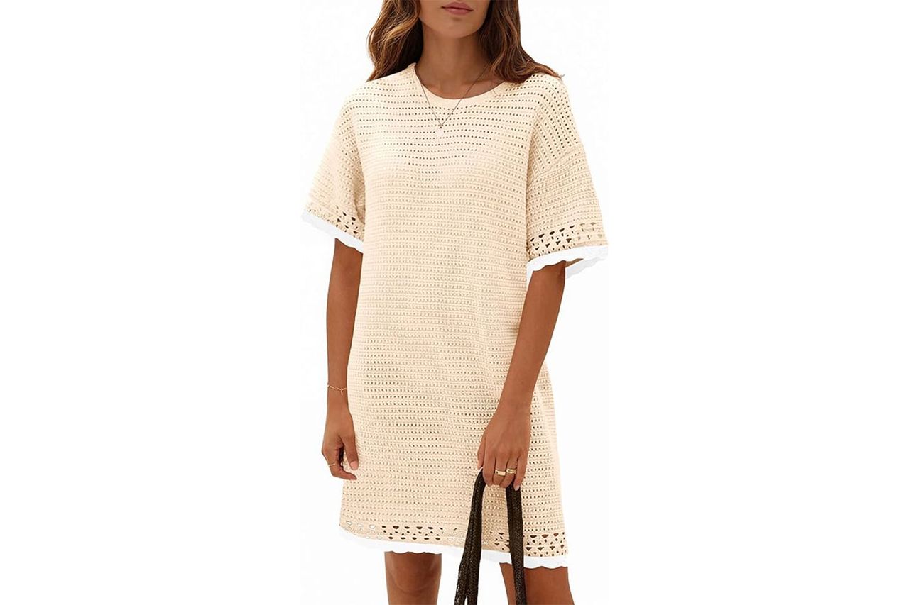 Fisoew Womens Crochet Knit Dress