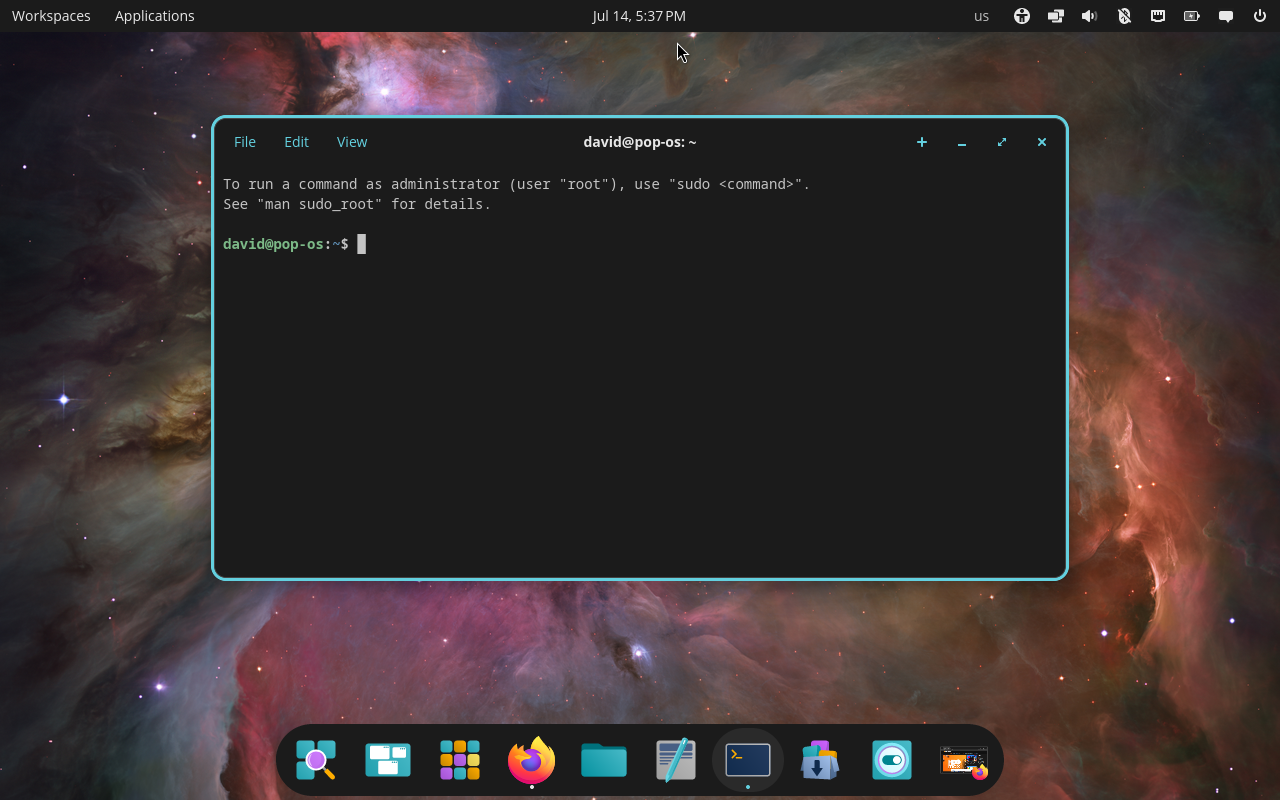 COSMIC Terminal in the COSMIC environment in Pop!_OS.