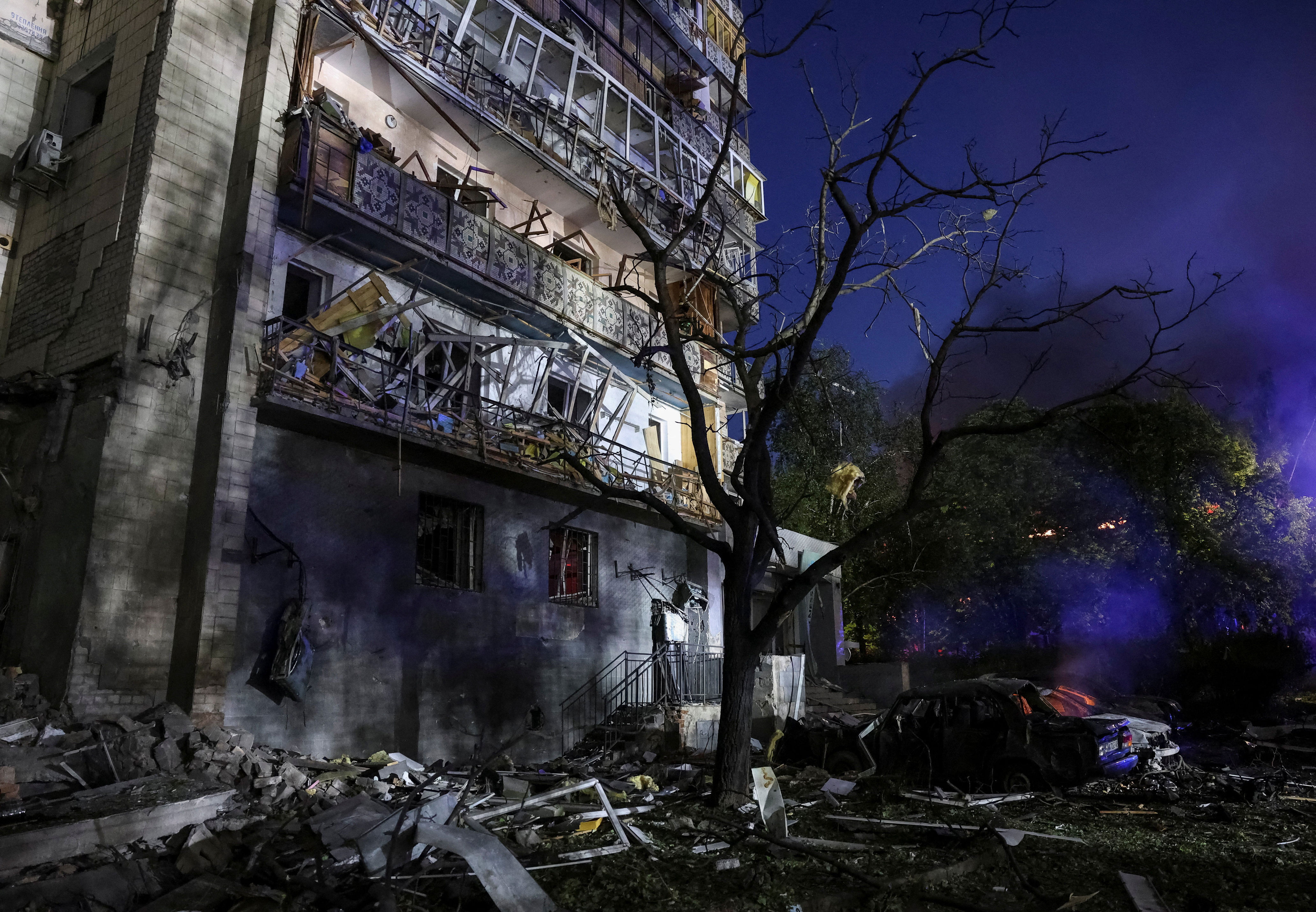 An apartment building hit by a Russian missile strike (Reuters)
