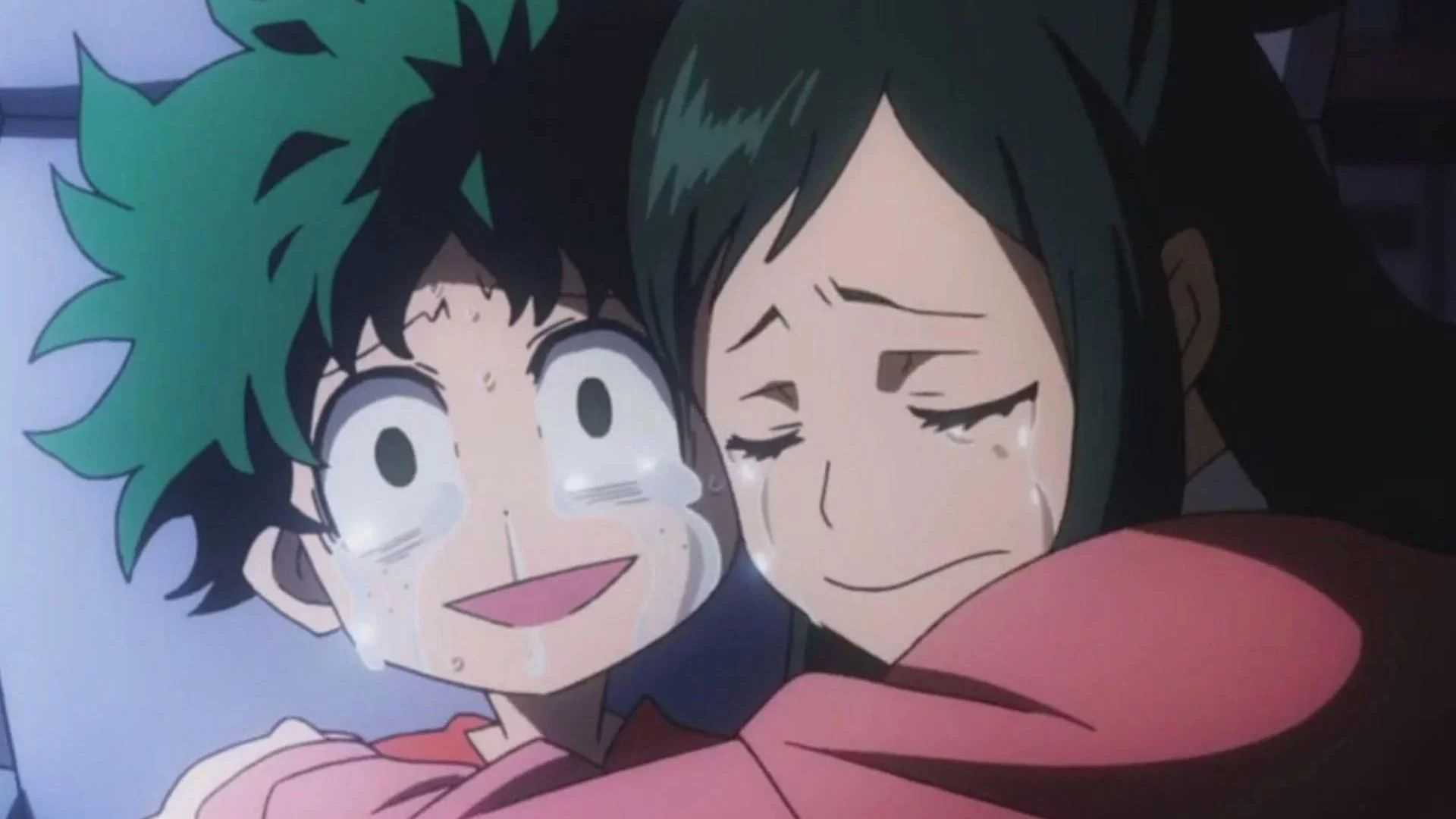 My Hero Academia Deku and his mom crying