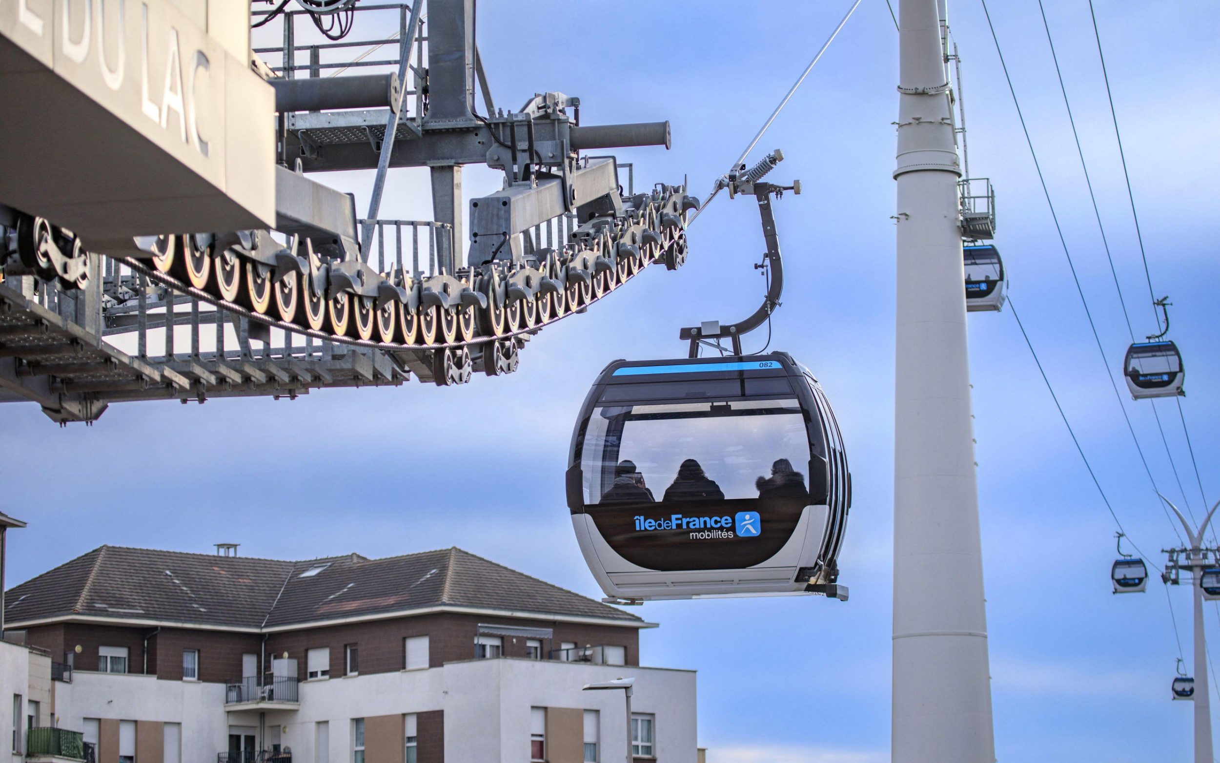 Cable C1 in Ile-de-France near Paris. This cable car connects the towns of Creteil and Villeneuve-Saint-Georges