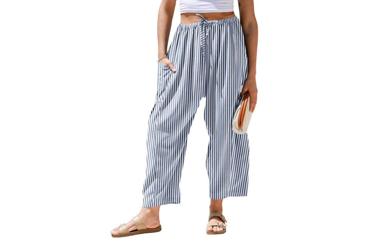 Amazon TARSE Womens Linen Wide Leg Striped Pants
