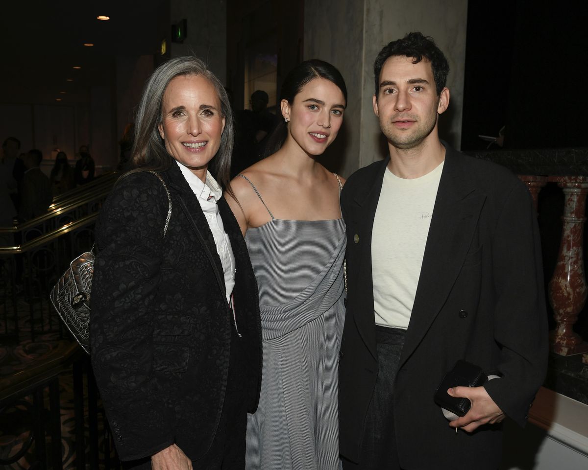 Andie MacDowell with daughter Margaret Qualley and Jack Antonoff at the AFI Awards Luncheon held at Beverly Wilshire, A Four Seasons Hotel on March 11th, 2022 in Beverly Hills, California.