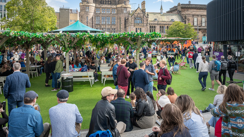 People walking around during Edinburgh Fringe Festival