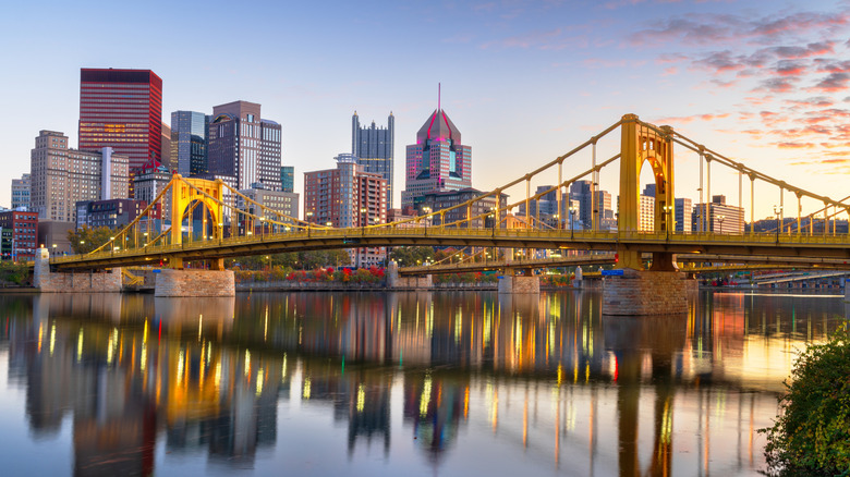 A view of the Pittsburgh from the Ohio River at dusk