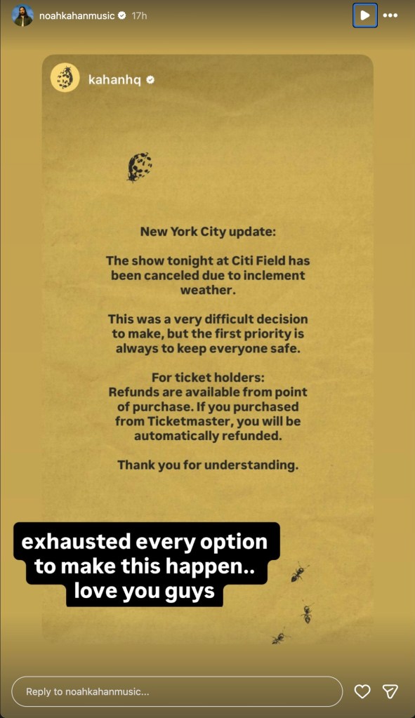 Noah Kahan's Queens Concert Canceled Due to Inclement Weather