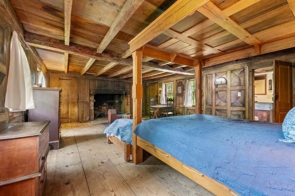Bedroom of 1678 William Haskell House in Gloucester, MA, on sale for $1,250,000