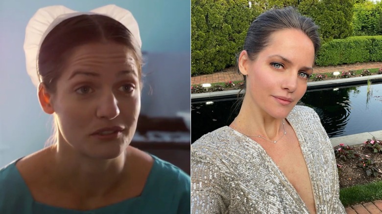 Kate Stoltz (L) wearing a white bonnet. Kate Stoltz (R) wearing a silver sequin dress.