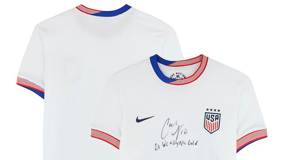 Front and back of the Carli Lloyd USWNT Autographed Authentic 2024 Jersey with Inscription.