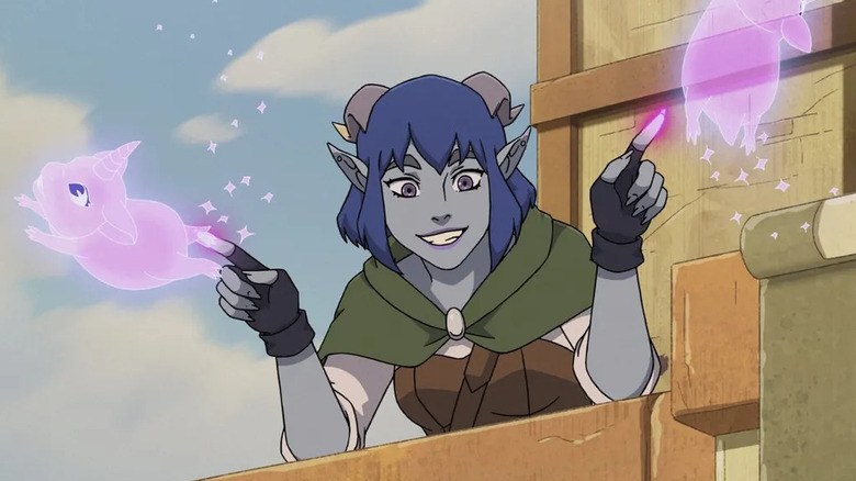 Jester creating unicorn illusions and smiling in The Mighty Nein