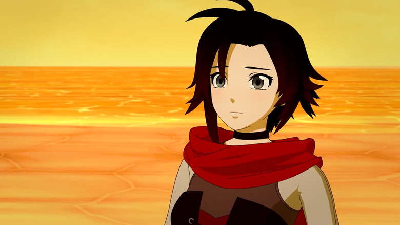 Ruby looking concerned by a body of water in RWBY