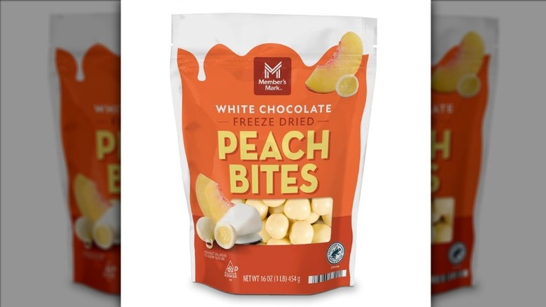 bag of Member's Mark White Chocolate Freeze Dried Peach Bites