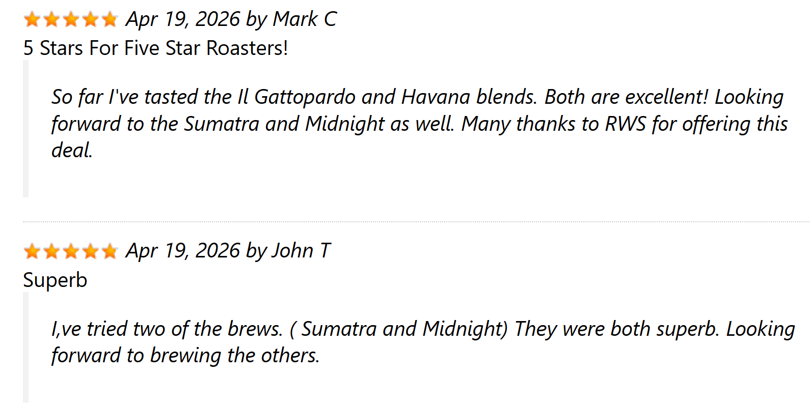 Five Star Coffee Roasters Reviews