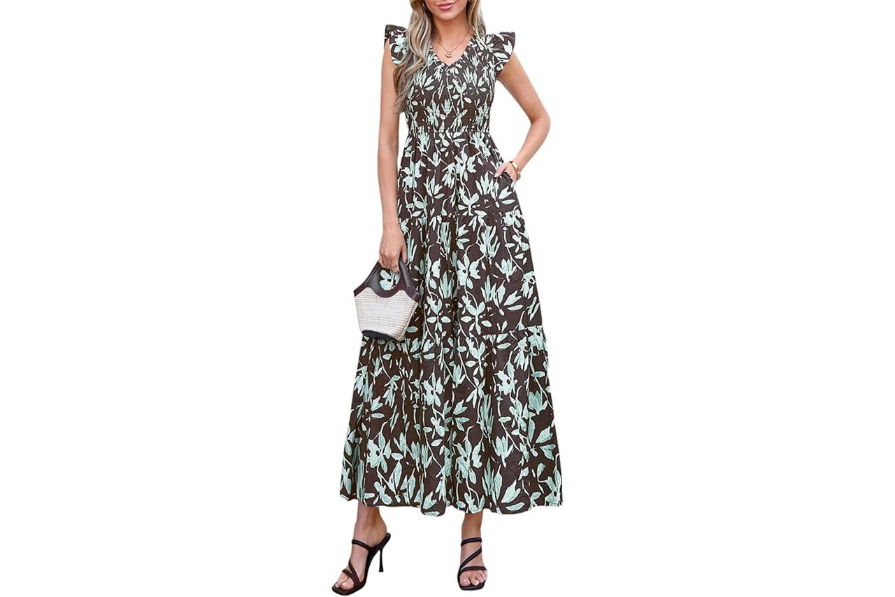 PRETTYGARDEN Women's Smocked Boho Floral Maxi Dress
