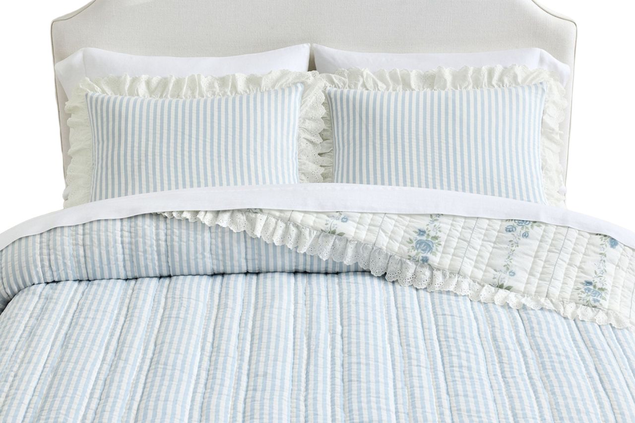 LoveShackFancy Rosette Embroidered Quilt