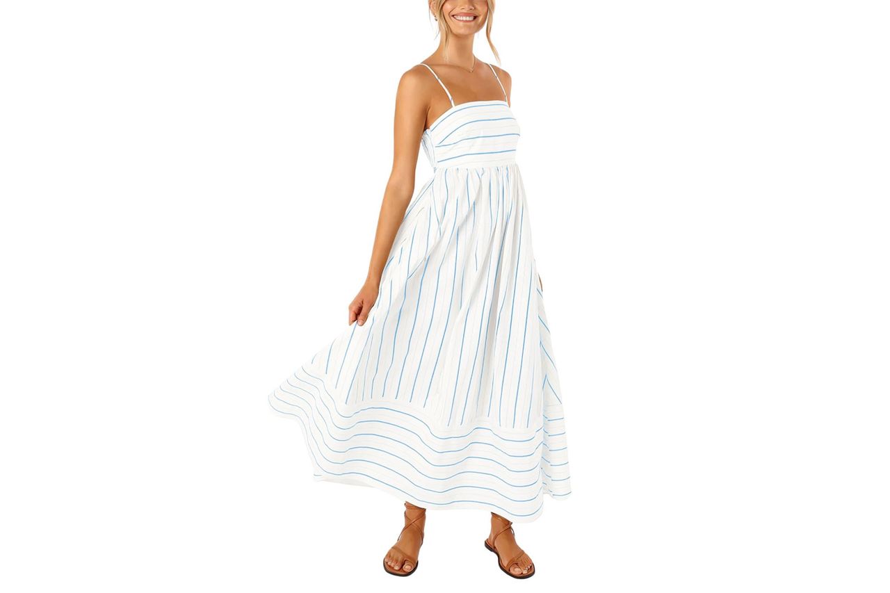 Amazon chouyatou Women's Striped Back Smocked Maxi Dress