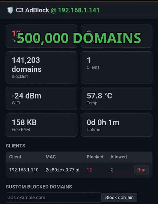A screenshot of the rudimentary GUI for the C3 AdBlocker.