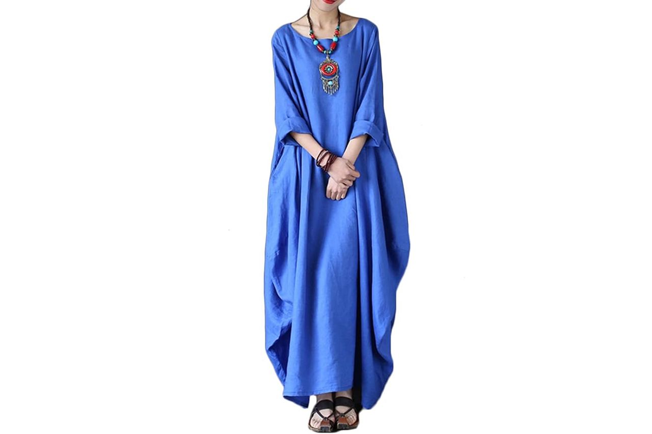 Celmia Autumn Solid Loose Long Maxi Dress