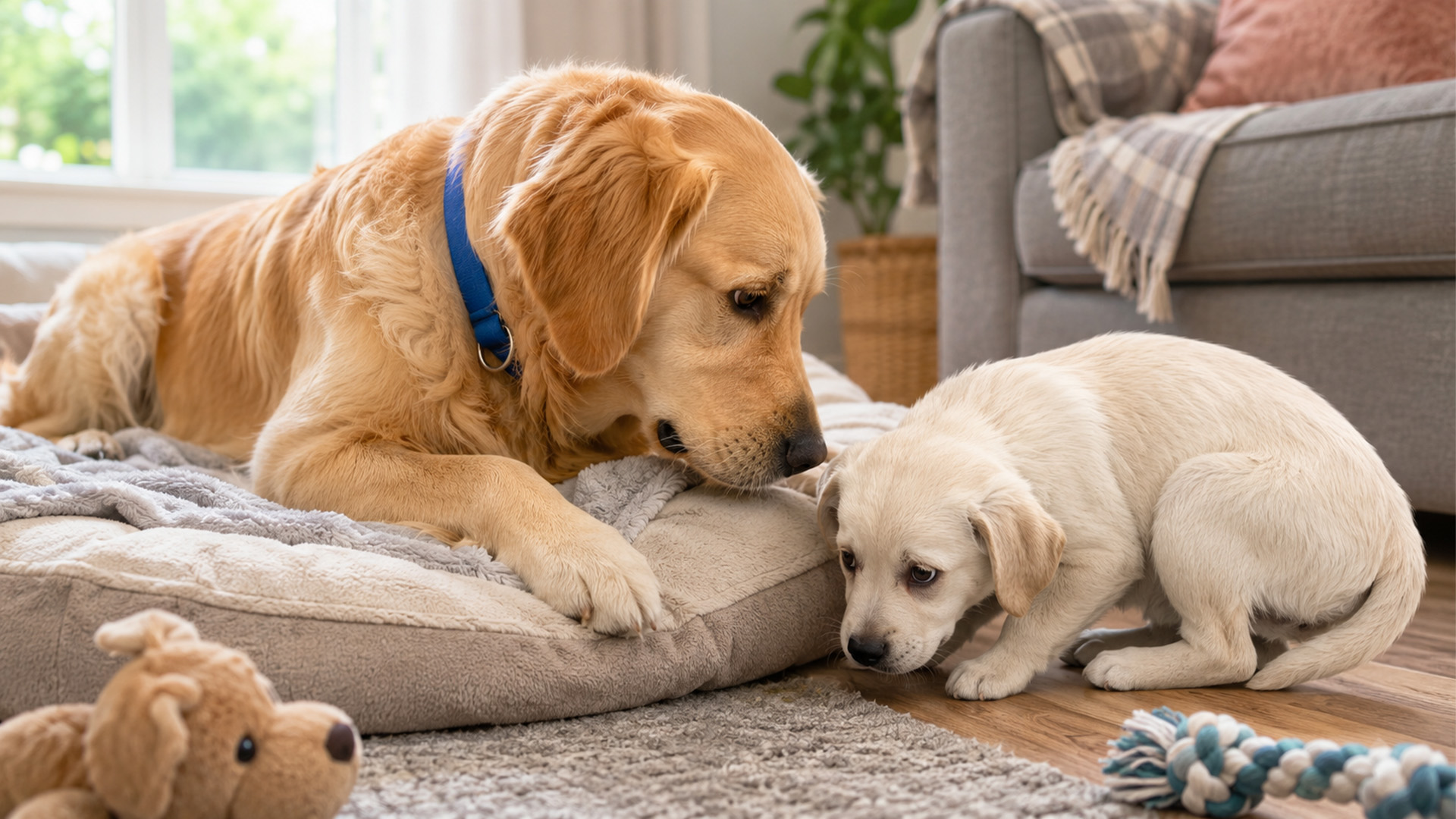 Golden Retriever Meets A Rescue Puppy Just Like Him