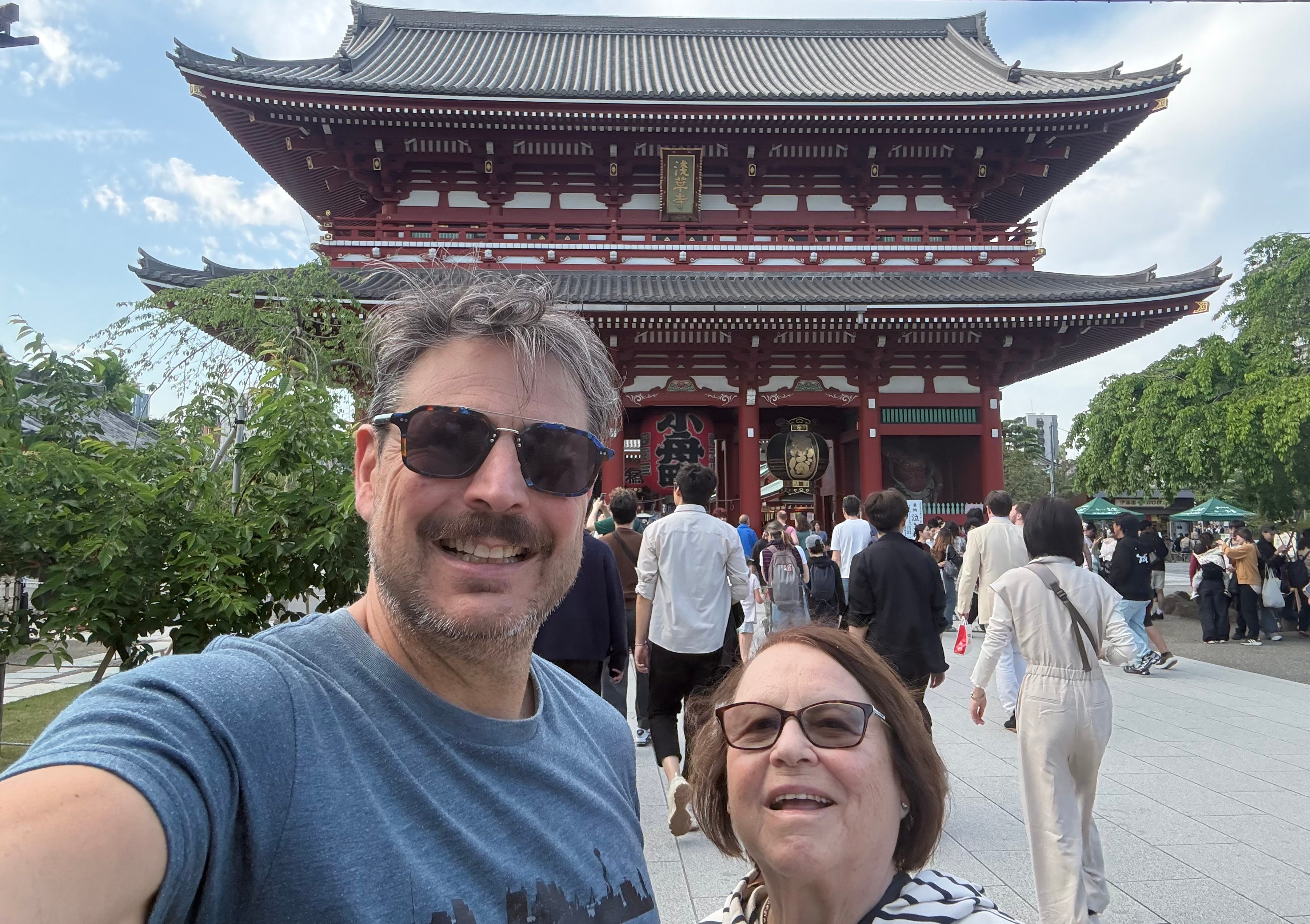 Author Ash Jurberg and his mom at Sensoji temple
