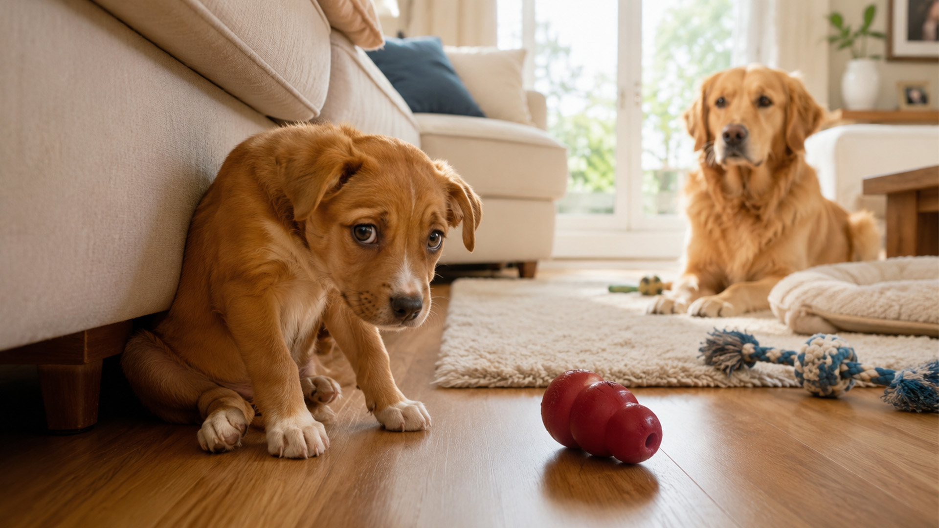 golden-retriever-meets-a-misunderstood-rescue-puppy