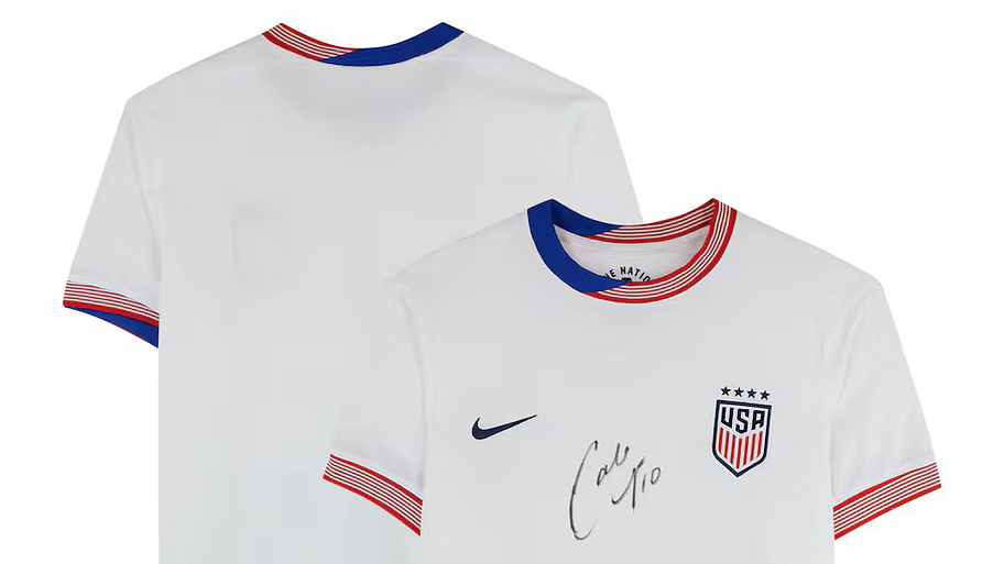 Front and back of the Carli Lloyd USWNT Autographed Authentic 2024 Home Jersey.